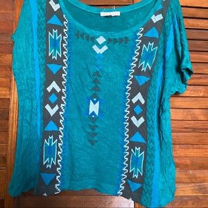 Tribal blue print jersey shirt